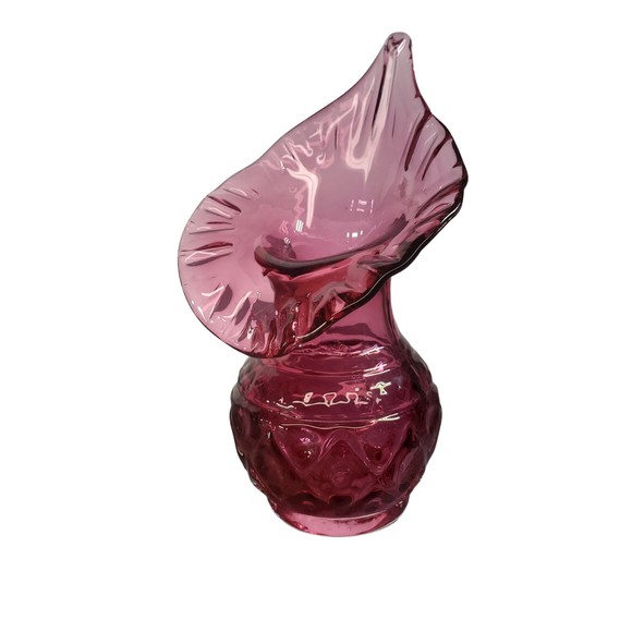 Antique Victorian Cranberry Jack in the Pulpit Vase Hand Blown Diamond Pattern - Picture 2 of 9